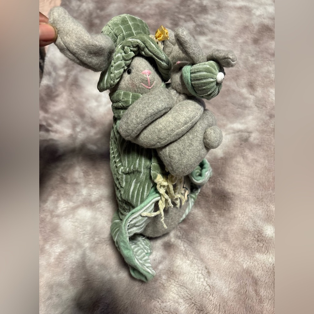 MELISSA ANN Adorable Gray and Green Stuffed Bunny Toy